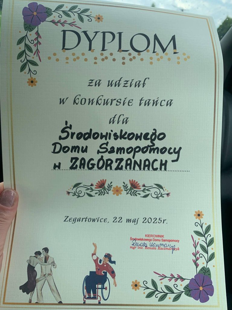 dyplom za udział w konkursie tańca