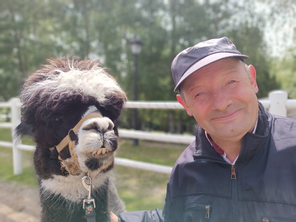 podopieczny pozuje z alpaką
