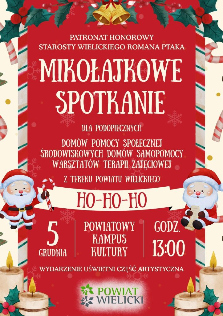 Plakat informacyjny dotyczący spotkania mikołajkowego