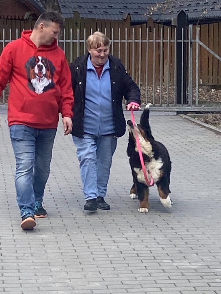 opiekun nadzoruje podopieczną prowadzącą psa na smyczy