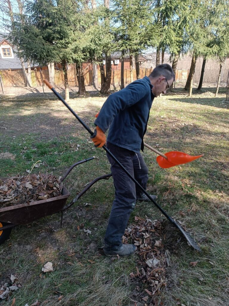 Podopieczny grabi liście